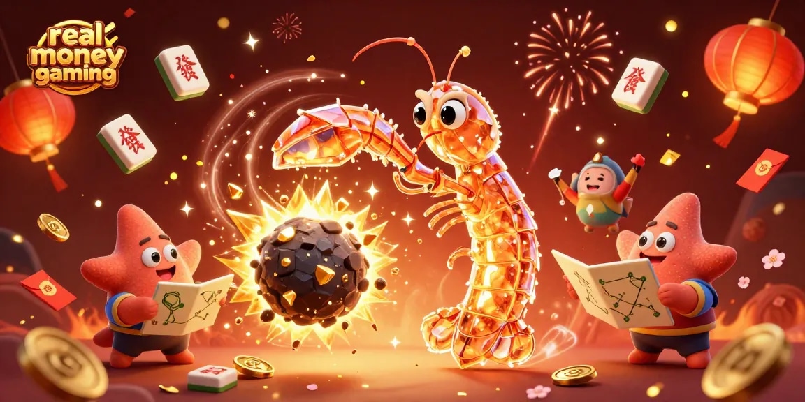 Experience real money gaming excitement with a galactic samurai mantis shrimp exploding asteroids for coins and gems!