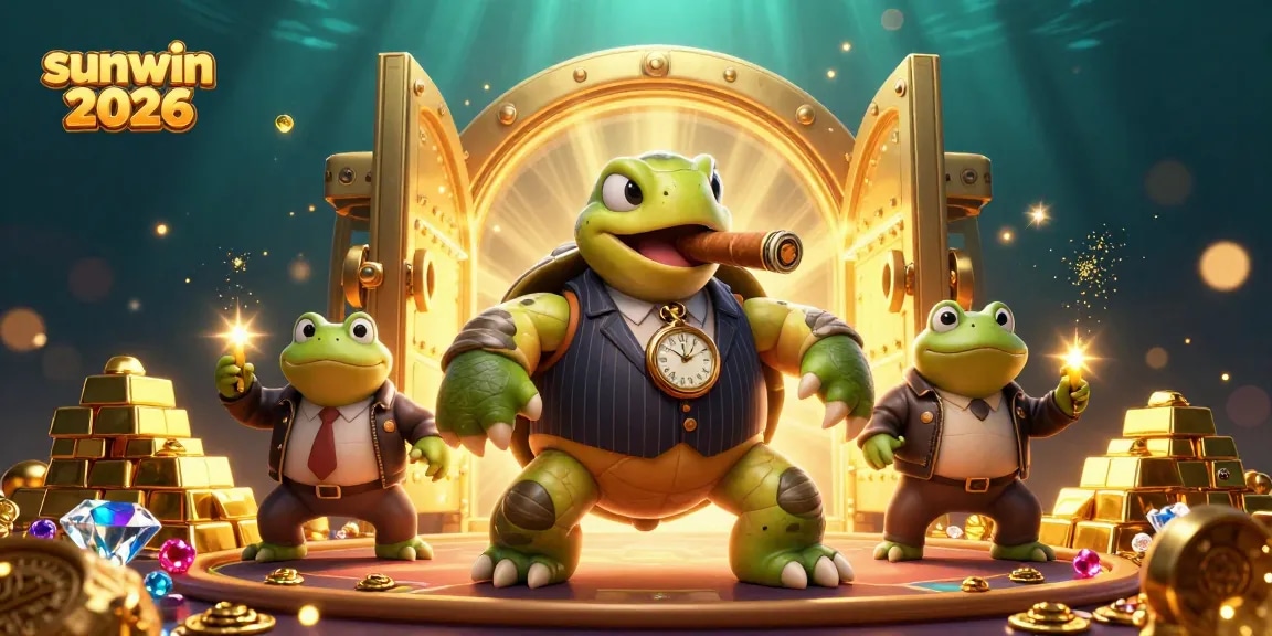 Experience thrilling rewards with sunwin 2026 as a whimsical turtle and bullfrogs dominate the casino scene.