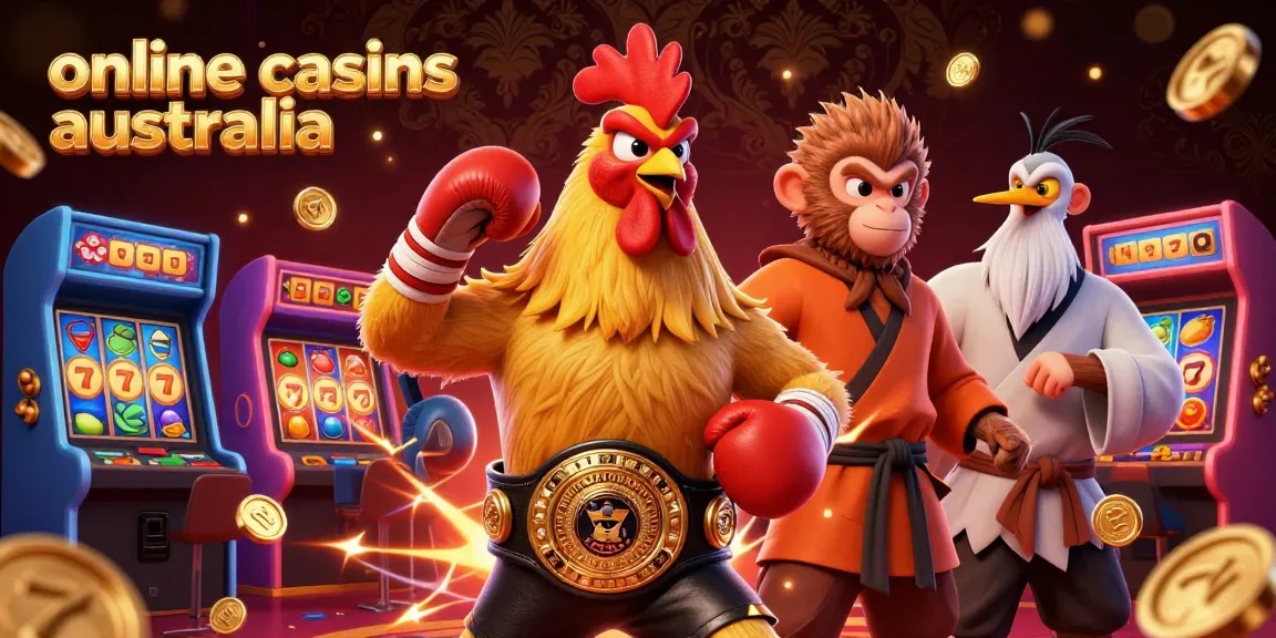 Experience the excitement of online casinos Australia with a vibrant 3D illustration featuring iconic gambling elements.