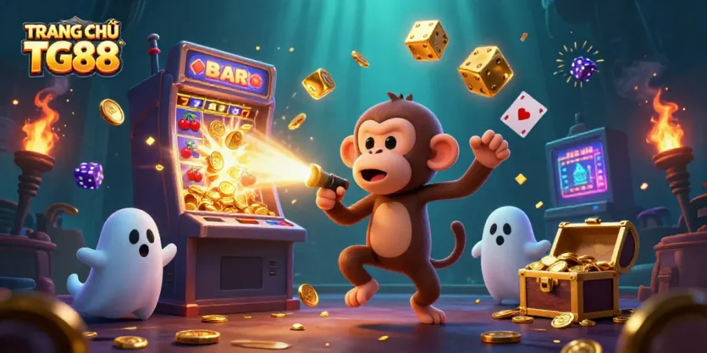 Engage with TRANG CHỦ TG88's vibrant 3D casino scene, featuring detailed characters and exciting gaming elements.